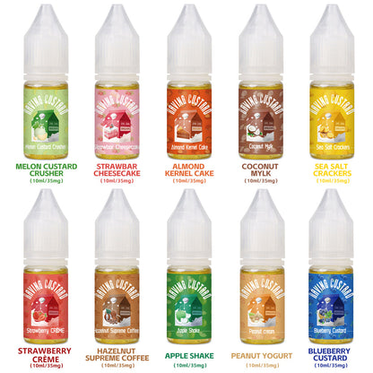 Raving Custard Salt Nic Vape E Liquid Gift Box of 10 Flavors - 10mL 35mg Salt Nic Per Bottle